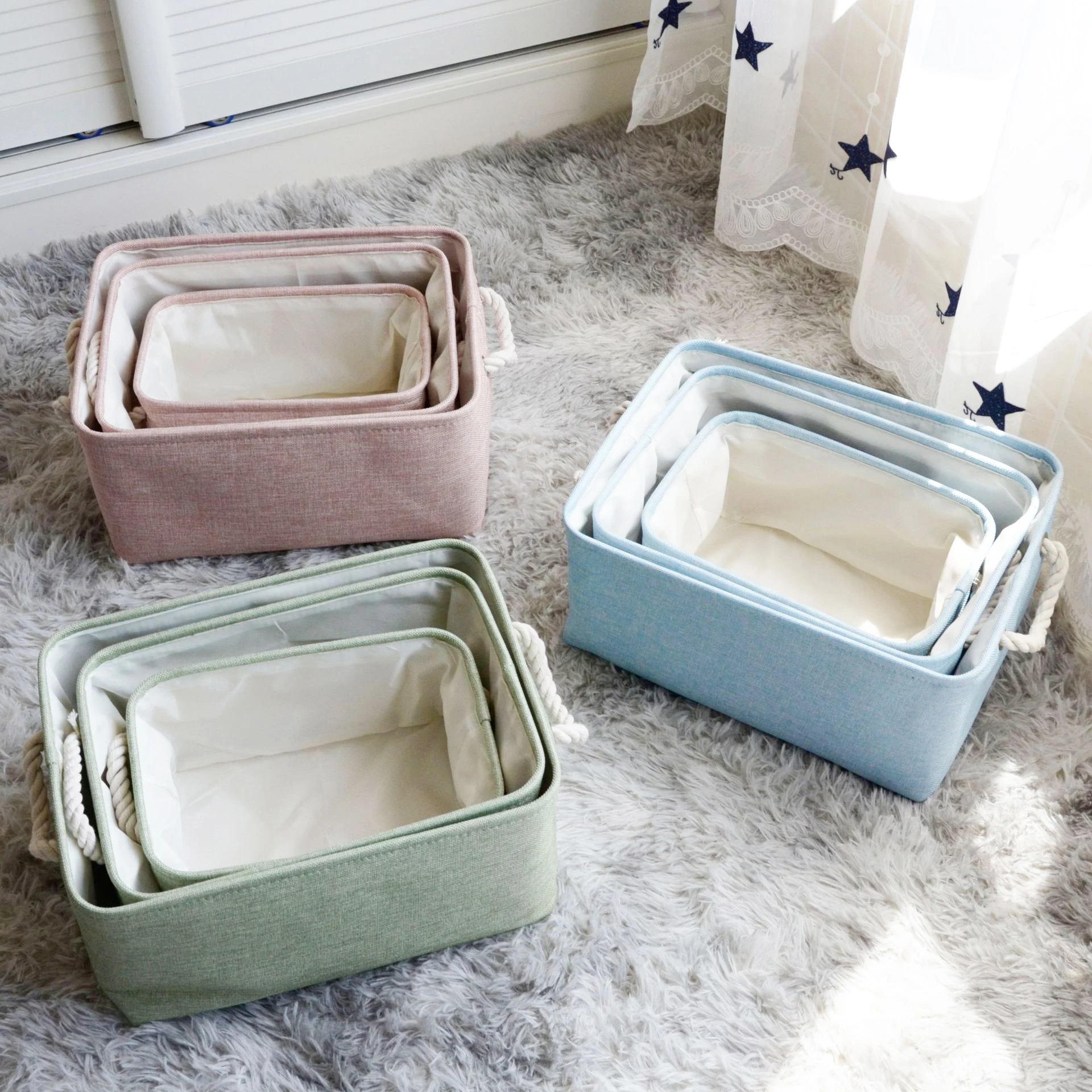 

Solid Color Polyester Cotton Linen Storage Baskets Mulit Function Storage Box for Toys Cosmetics Clothes Sundries