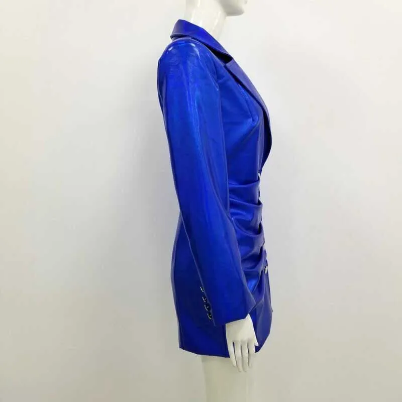 Женское платье с длинным рукавом синее коктейльное V образным вырезом в стиле