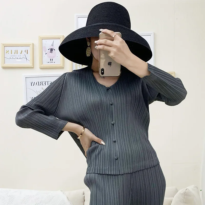 LANMREM 2020 плиссированный однобортный Кардиган с v-образным вырезом и длинными