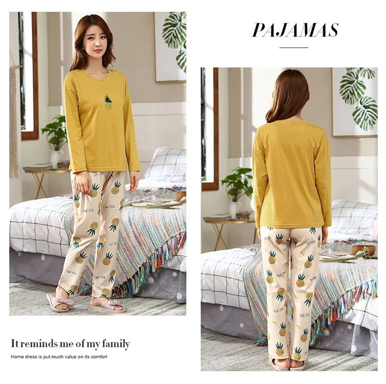M L XL XXL 3XL 4XL 5XL Женская одежда для сна с длинным рукавом, хлопок, комплекты одежды для сна, осенние пижамы, женские пижамы