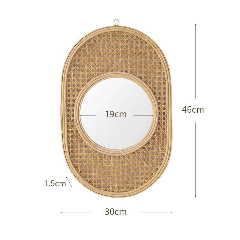 

Rattan Wall Hanging Mirror Handmade Woven Ornamental Mirror Dressing Makeup Mirror for Home Living Room Decorative