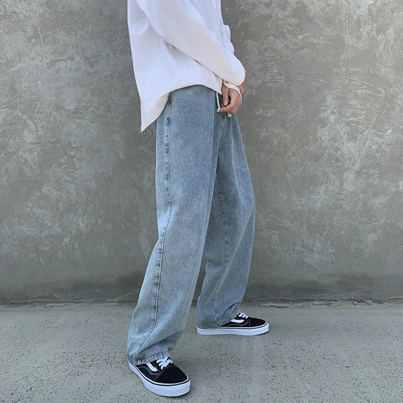 Wide leg jeans men's straight tube loose Korean style trendy pants hiphop streetwear men 2021