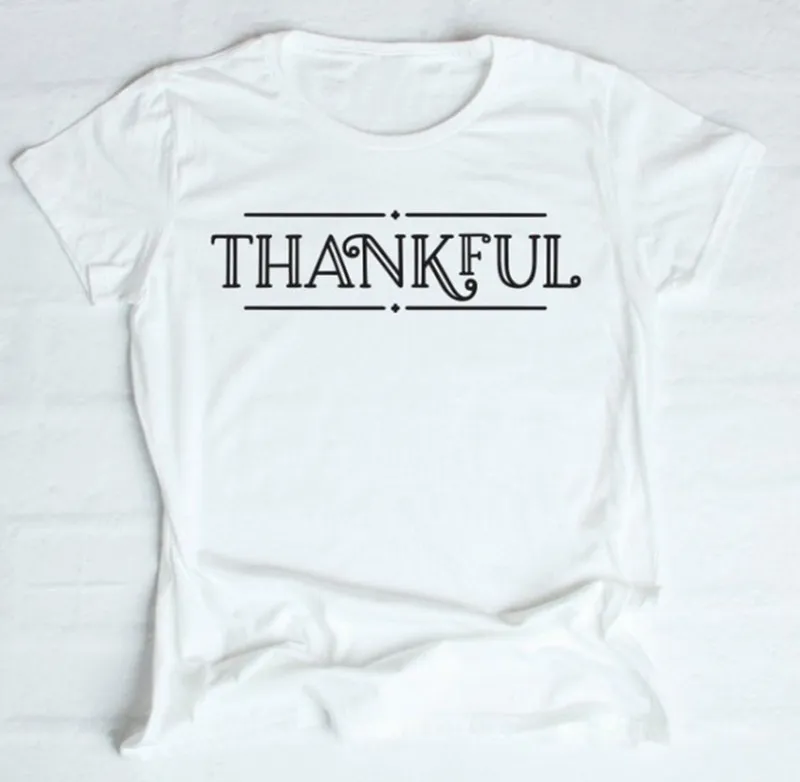 

Women Thankful Ladies Cotton White Crew Neck Top Hipster Floral Short Sleeve Tee Streetwear Funny Casual Letter T-Shirt