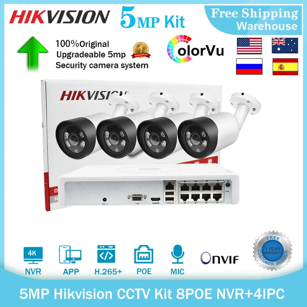 

Hikvision CCTV Security System Kit With NVR 4K 8MP 8ch POE H265 Onvif Video Recorder 5MP ColorVu Mini IP Camera Bulit-in MIC