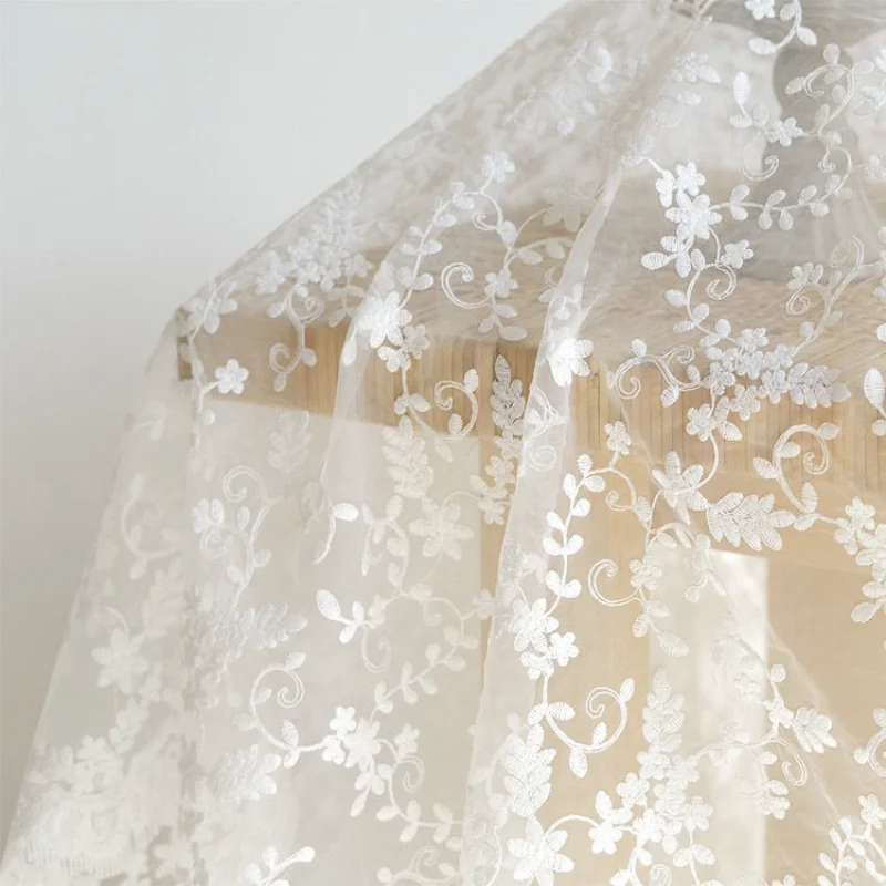 

White Organza Lace Embroidery Fabrics for Sewing Mesh Wedding Dress Skirt Fabric Curtain Tablecloth Handmade Diy Craft Cloth