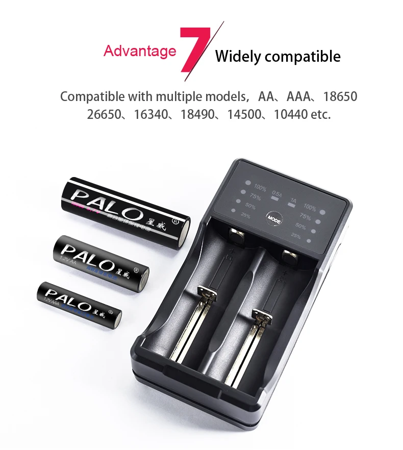 PALO 18650 14500 зарядное устройство умный светодиодный дисплей для 1,2 в nimh nicd AA AAA C SC батарея 3,7 в литий-ионная аккумуляторная батарея