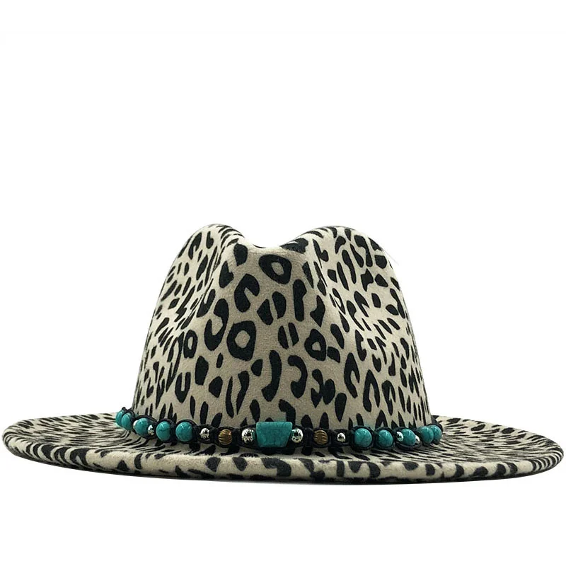 Панама с плоским козырьком для мужчин и женщин, модная шерстяная фетровая шляпа-федора, с леопардовым принтом и Изумрудным ремешком, официа...