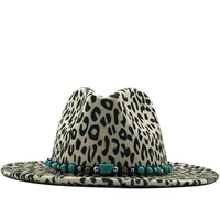 unisex new trend flat brim wool felt jazz fedora hats men women leopard grain emerald band decor trilby panama formal hats 60cm
