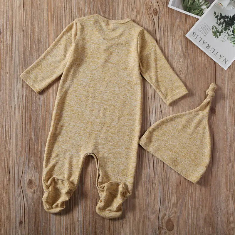 Emmababy комплект из 2 предметов для новорожденных мальчиков и девочек, хлопковый однотонный комбинезон шапка с длинными рукавами, комплект одежды