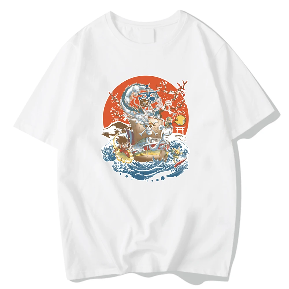 

One Piec Sailing In The Sea Beautiful Prints Men's Tshirt Creative Loose T-Shirt Street Soft Top Retro T Shirts for Men
