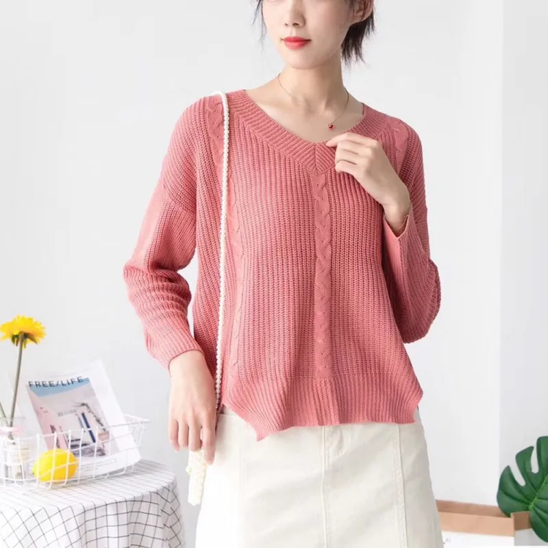 

Women Sweater Autumn Pullovers Knitted Sweaters Women V Neck Sexy Slim Knit Coat Female Blouse Winter Soft Knitwear