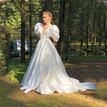 Moda encantadora elegante vestidos de baile inchado mangas profundo decote em v sem costas longo vestidos de festa de noite das mulheres mais tamanho feito sob encomenda (3)