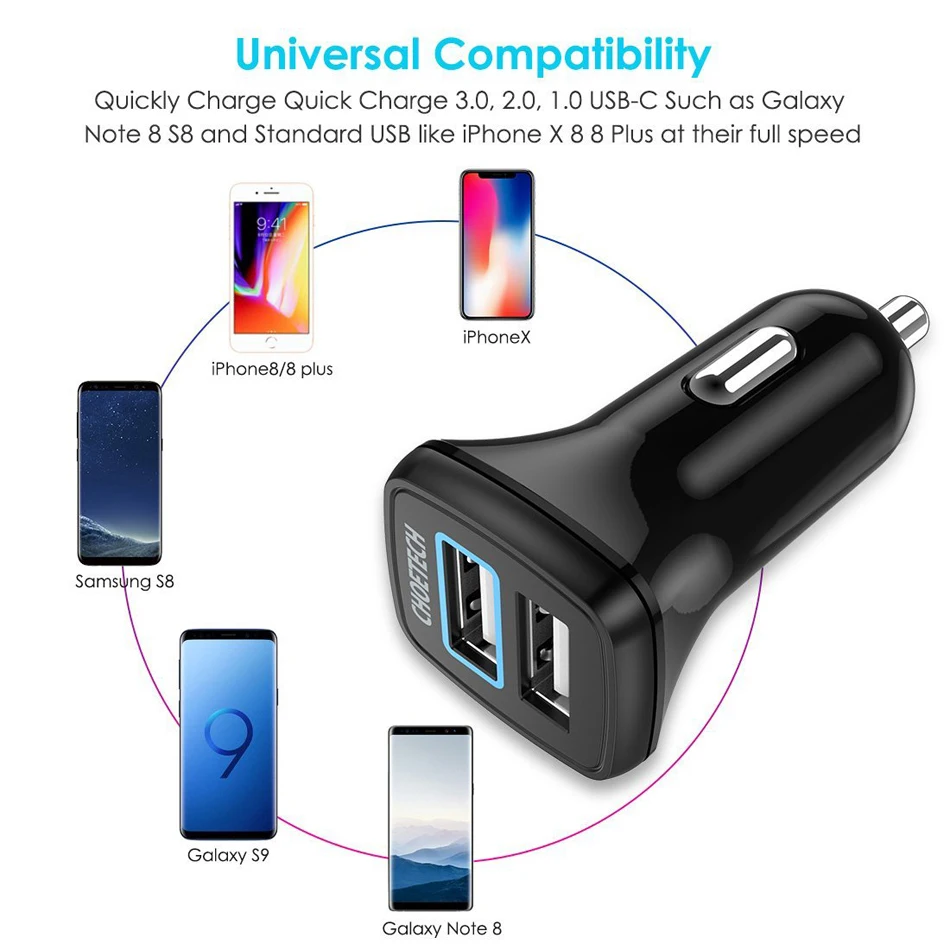 

CHOETECH 30W Dual USB Car Charger For iPhone 11 Pro Fast Charge 3.0 Mobile Phone QC 3.0 Car Charger for Huawei Samsung Xiaomi