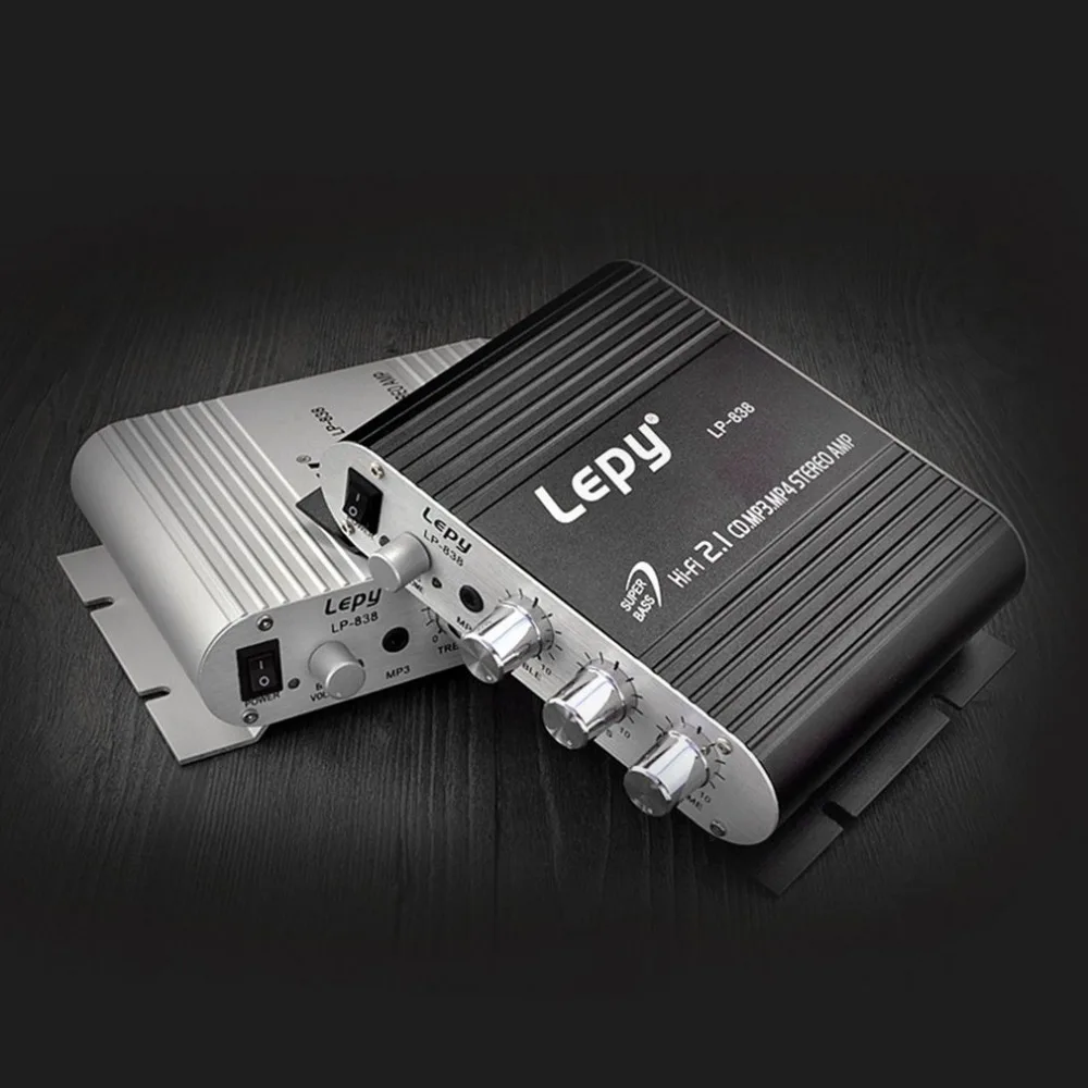LP-838 портативный усилитель мощности Hi-Fi 2,1 MP3 радио аудио стерео бас усилитель динамиков плеер для дома автомобиля Мотоцикл черный белый