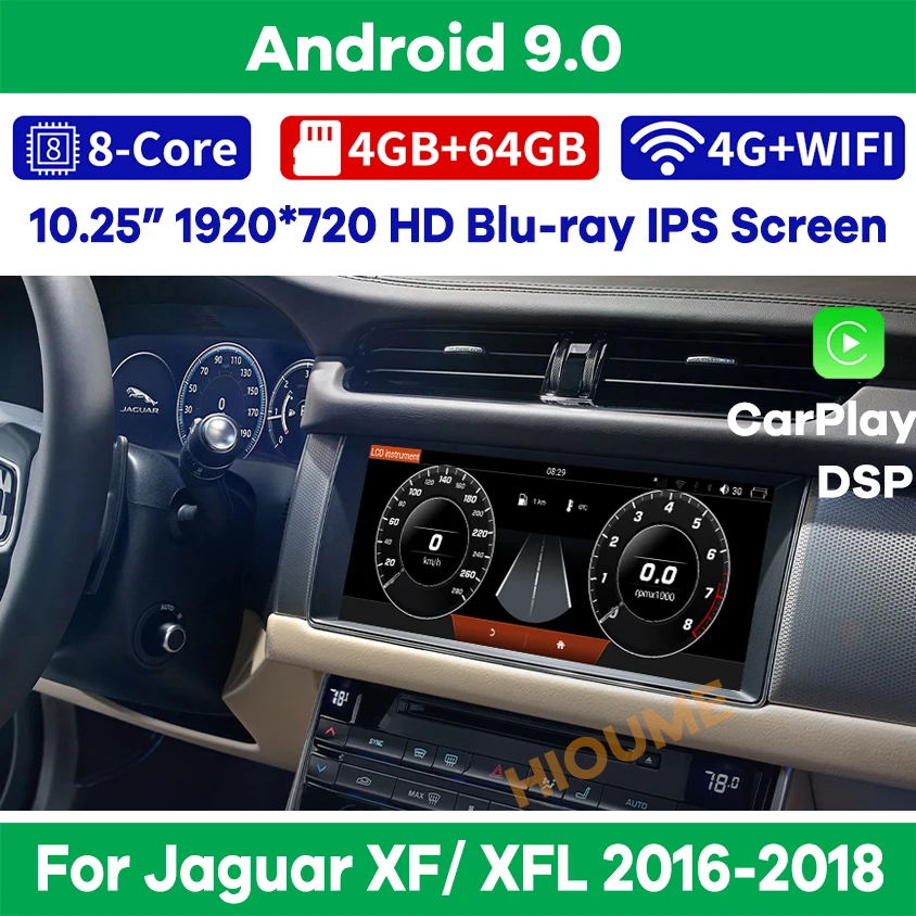 

10.25" Android 9.0 GPS Navigation Audio Player Radio for Jaguar XF/ XFL 2016-2018 Bluetooth DSP Carplay WIFI 8Core 4+64GB 4G LET