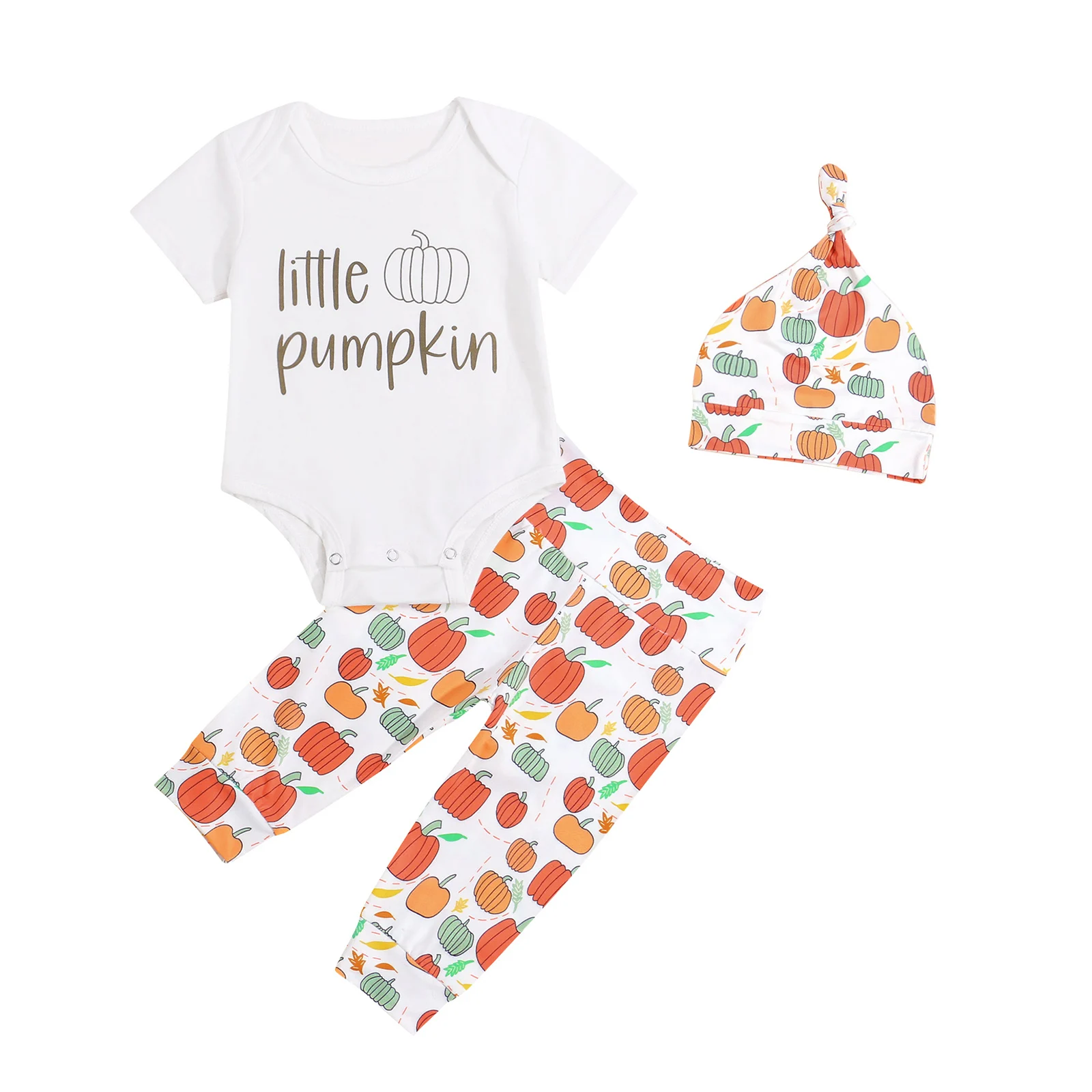 

2021 Halloween Baby Boys Pumpkin Print Clothes Set, Boys Long Sleeve O-neck Romper+Trousers+Pointed Hat