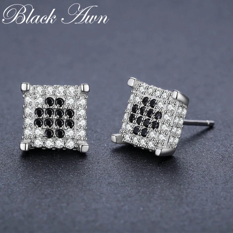 

Silver Earrings Classic 925 Sterling Silver Fine Jewelry Vintage Engagement for Women Square Wedding Stud Earring T192