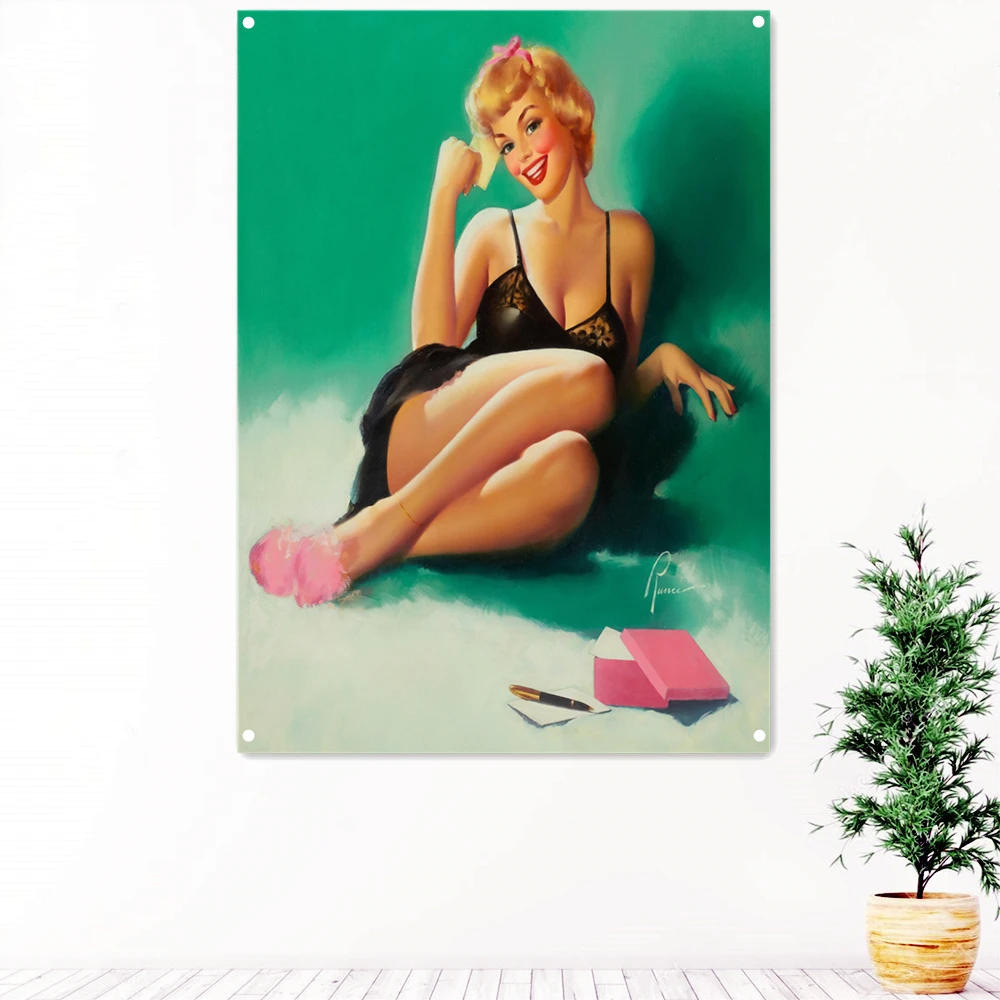 

40 Years Fashion Beauty Banner Bar Wine Castle Cafe Home Wall Decoration Nostalgic Retro Pin Up Girl Poster Hanging Painting D4