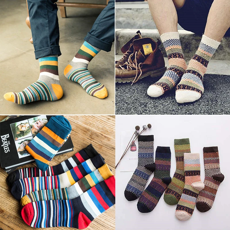 

1/2/5Pair Men Long Socks Colorful Business Fashion Funny Crew Socks Art Winter Striped Hip Hop Socks Male Meias Sokken