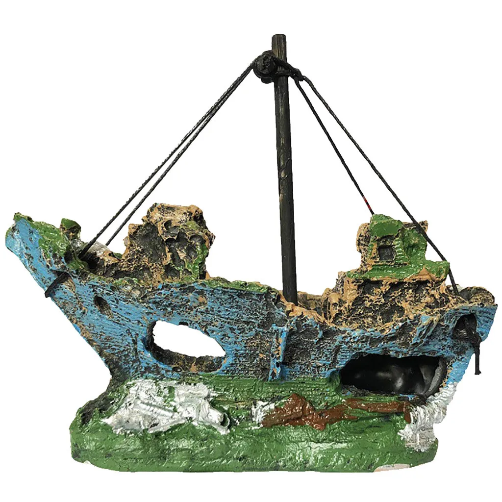 Mini Simulation Corsair Aquarium Landscape Decorative Resin Boat Ornament | Дом и сад