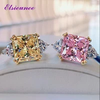 elsieunee real 925 sterling silver 10mm princess cut pink sapphire citrine gemstone wedding engagement diamond ring wholesale