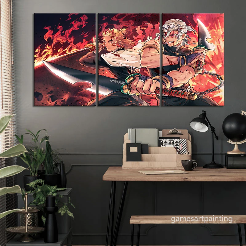 Rengoku-p&oacute;ster de Kyoujurou y Uzui Tengen Demon Slayer, obra de arte de Anime, pintura de pared en lienzo para decoraci&oacute;n del hogar-2