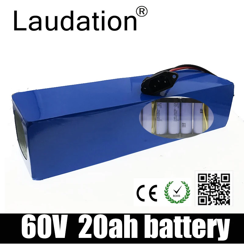 Laudation-batería de litio para bicicleta eléctrica, pila de 60V, 20ah, 18650, 16s6p,...