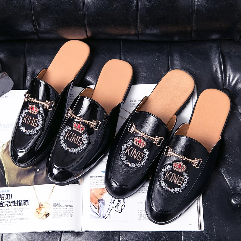 

FIXSYS Summer Men Black Half Shoes Breathable Slip-on Half Slippers Man Outdoor Buckle Mules Lightweight Anti-slip Casual Shoes