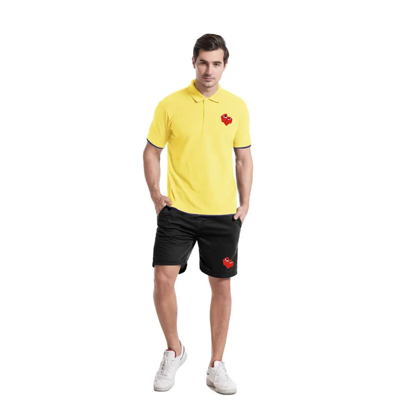 

Summer 2021 Men Business Shirt Collar Polo Shirt Comfortable Loose Cotton Short Sleeved T-shirt+Casual Shorts Two-piece Suit