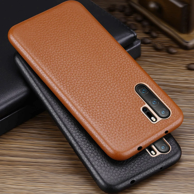 

Luxury Metal Volume Button Case For Huawei P30 Pro Vintage Plated Slim Soft Genuine Leather Back Cover For Huawei P30/ Pro Case
