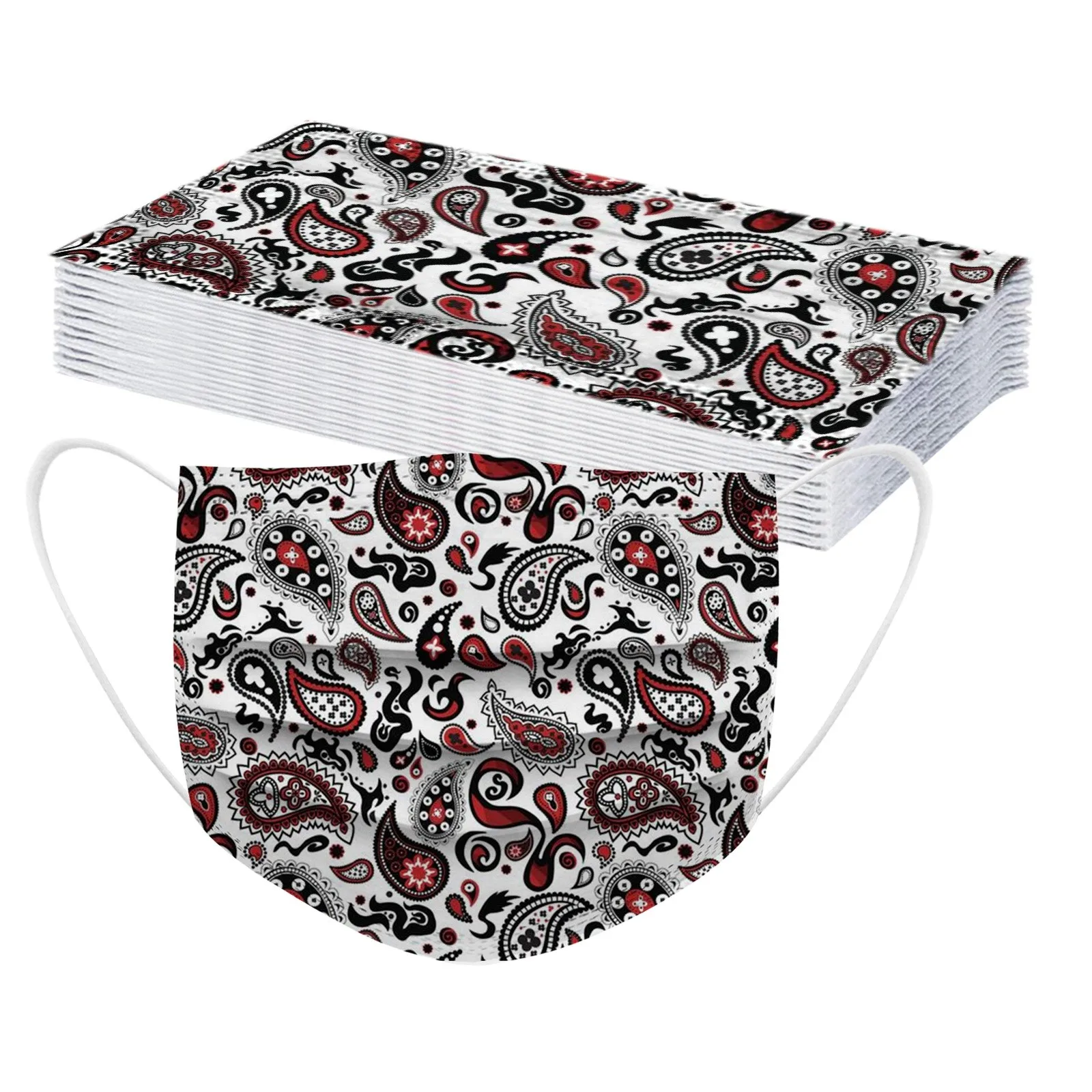 

50/100PCS Masque Fast delivery Mscara Headband Adult's Mask Paisley Print Disposable Face Mask Industrial 3Ply Ear Loop