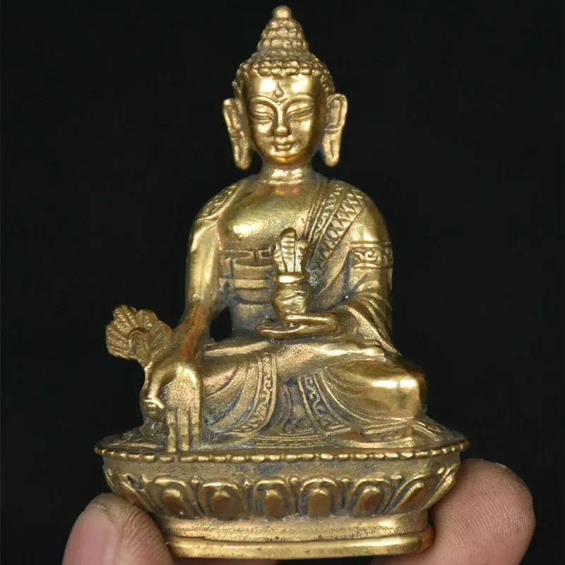 

Folk Tibet Buddhism Temple Copper Brass Shakyamuni Medicine Buddha Statue Set Collection Ornaments Statues for Decoration