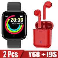 2pcs y68 i9s smart watch men women bluetooth earphone watch sport fitnesstracker pedometer d20 smartwatch for android ios xiaomi
