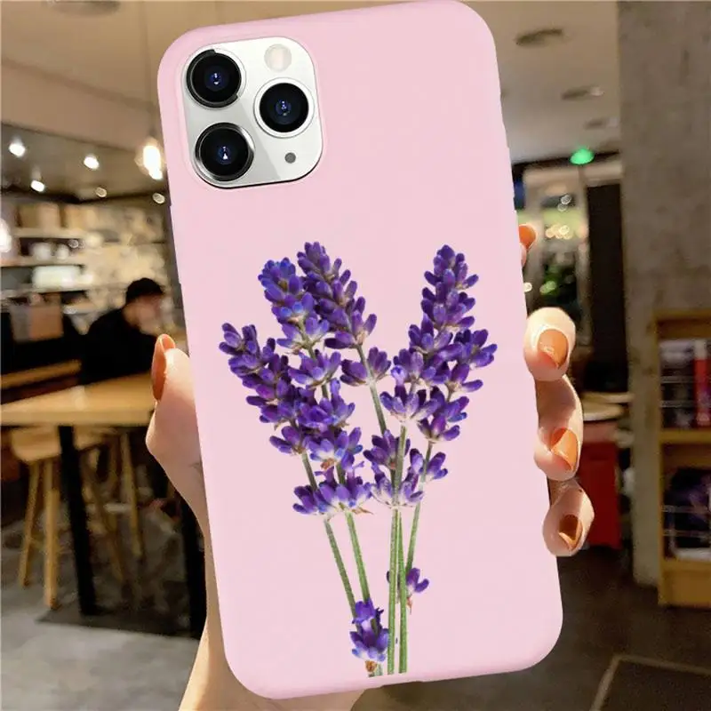 

Simple lavender Purple flowers pattern high quality Phone Case Candy Color for iPhone 6 7 8 11 12 s mini pro X XS XR MAX Plus