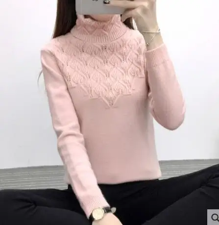 Плотный теплый свитер с высоким воротником женский осенне-зимний вязаный