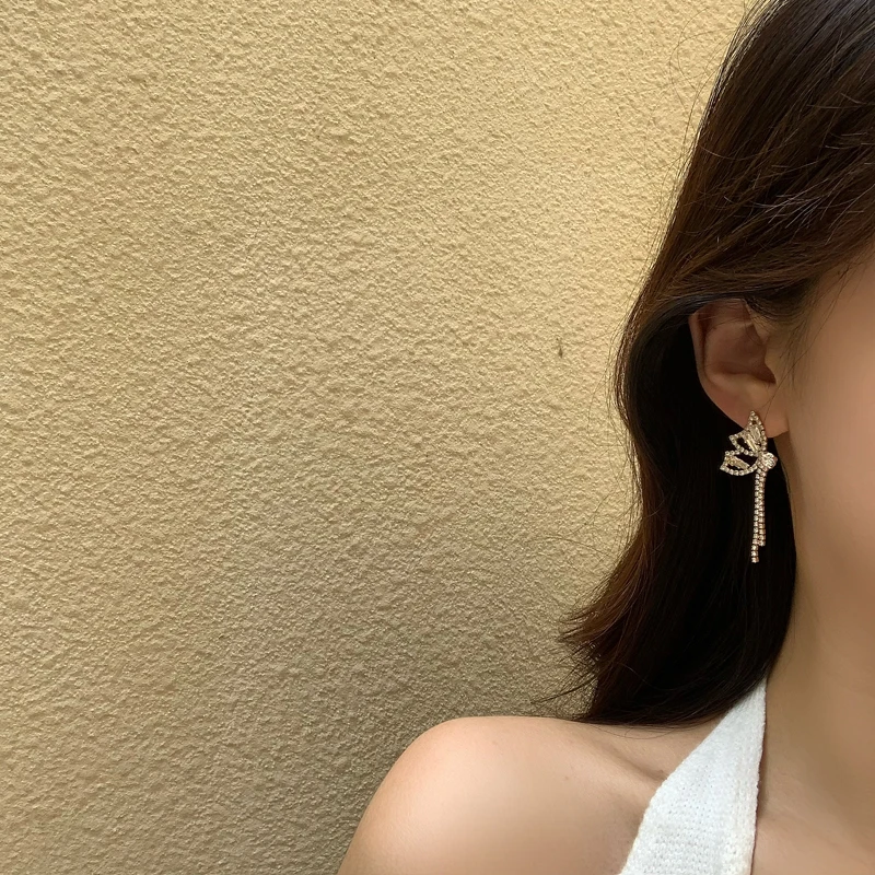 

S925 needle Delicate Jewelry Butterfly Earrings Popular Design High Quality Shiny Crystal Drop Earrings For Girl Lady Gifts
