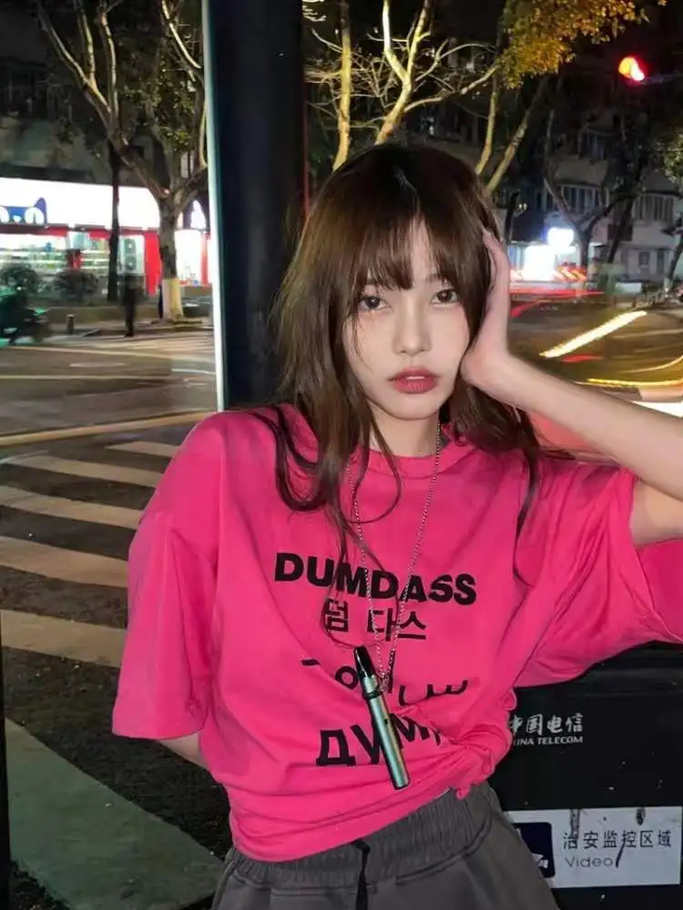 

4 Sizes M-2xl Causal Letter Printed Short Sleeve Simple Summer Fashion O-neck Street Style College Wind Women Top T-shirts