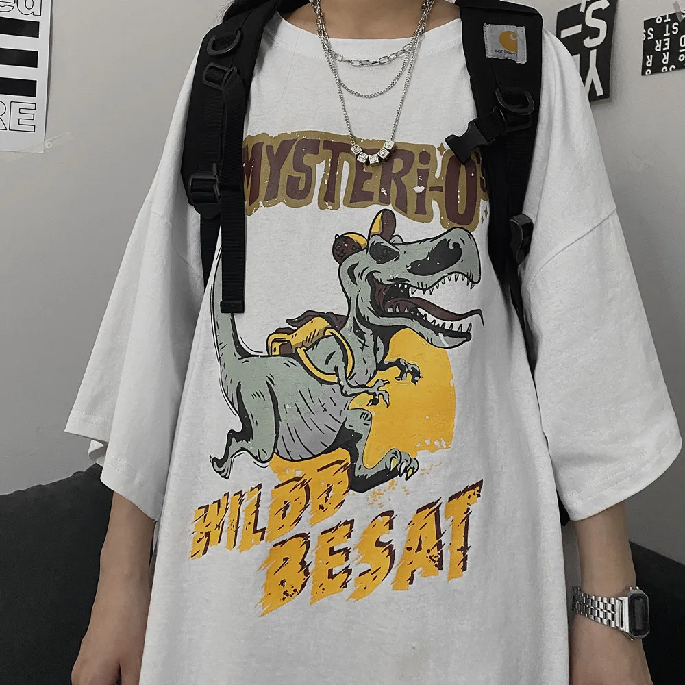 

Vintage T-Shirt Summer Women Oversized Casual Tops Dinosaur Print Short-Sleeved T-Shirt Unisex Harajuku Short-Sleeved T-Shirt