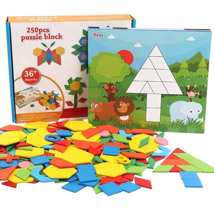 

250pcs 3D Puzzles Wooden Toy Geometric Shape Tangram Jigsaw Jigsaw Puzzle Baby Educational Learning Wood Toys for Children Game