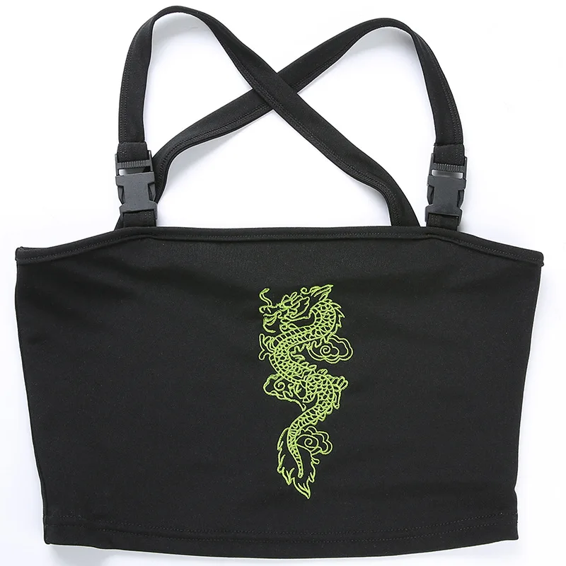 Женская уличная одежда с китайским драконом летний топ вышивкой и пряжкой