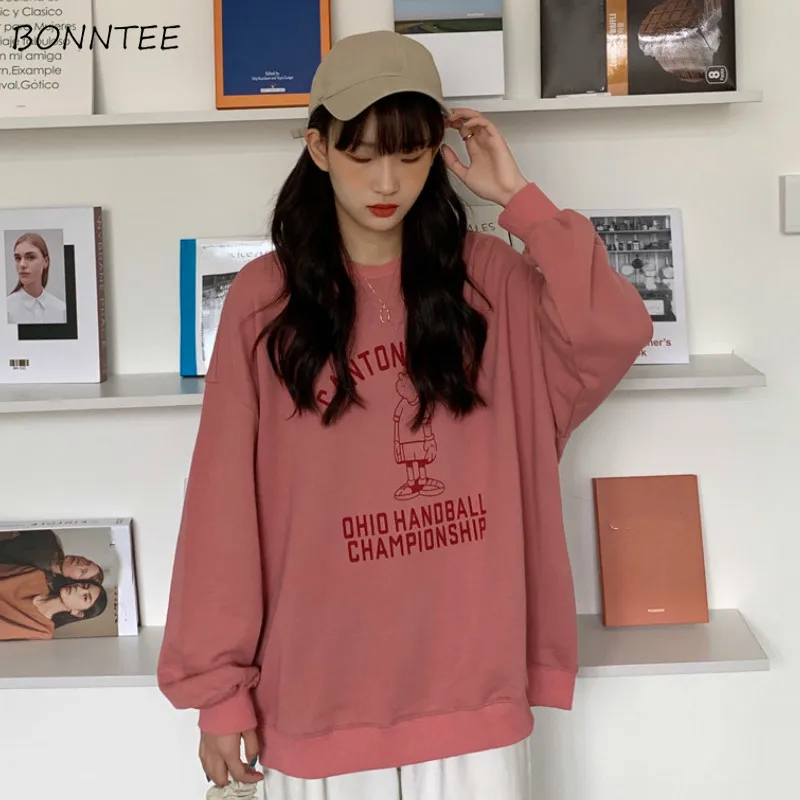 

Худи женское с круглым вырезом и длинным рукавом, свободная повседневная толстовка с надписью, в стиле Харадзюку, милый свитшот для отдыха, ...