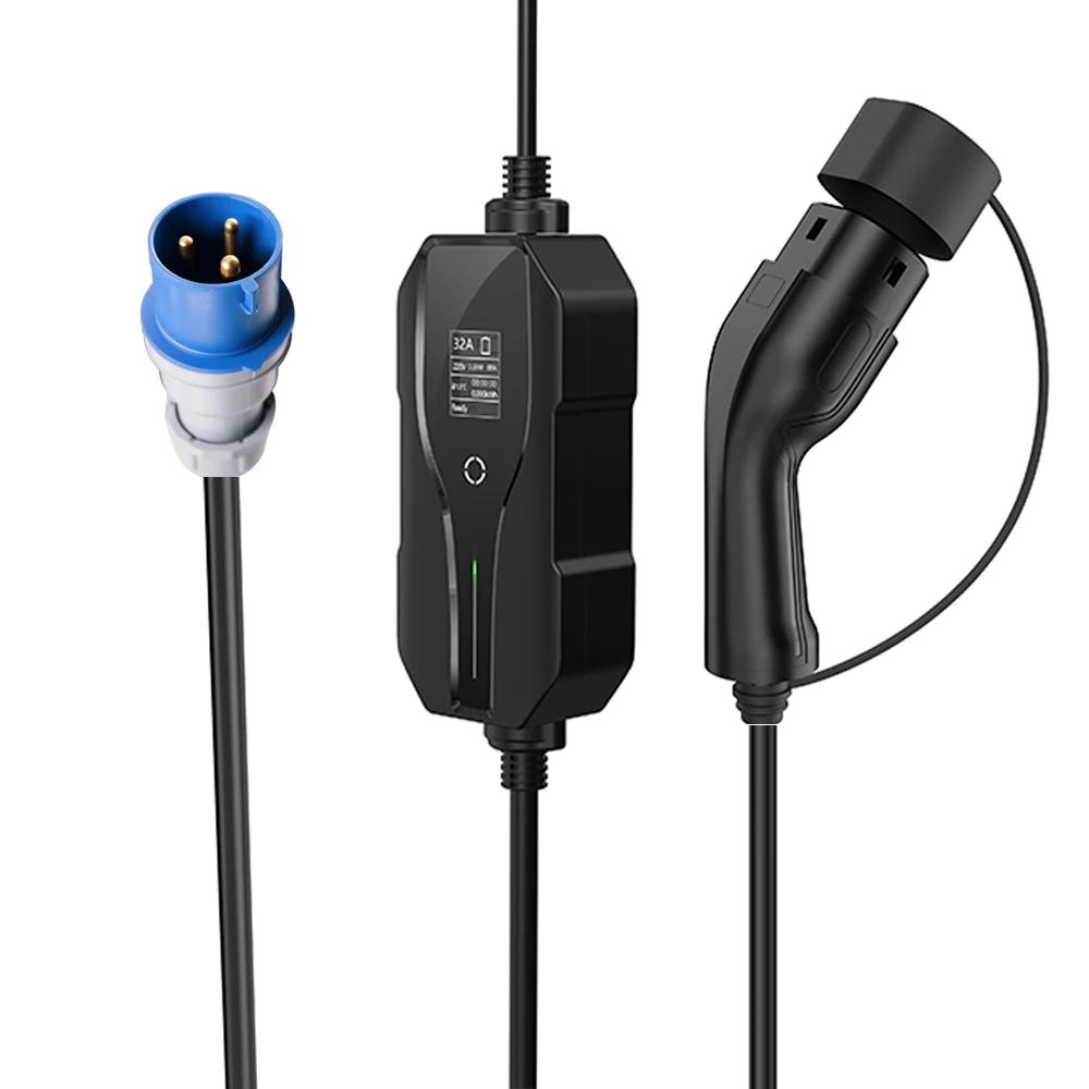 type 2 portable ev charging level 2 32 amp electric vehicle charger 7 4kw cee plug 220 240v evse car charger cable iec 62196 2 free global shipping