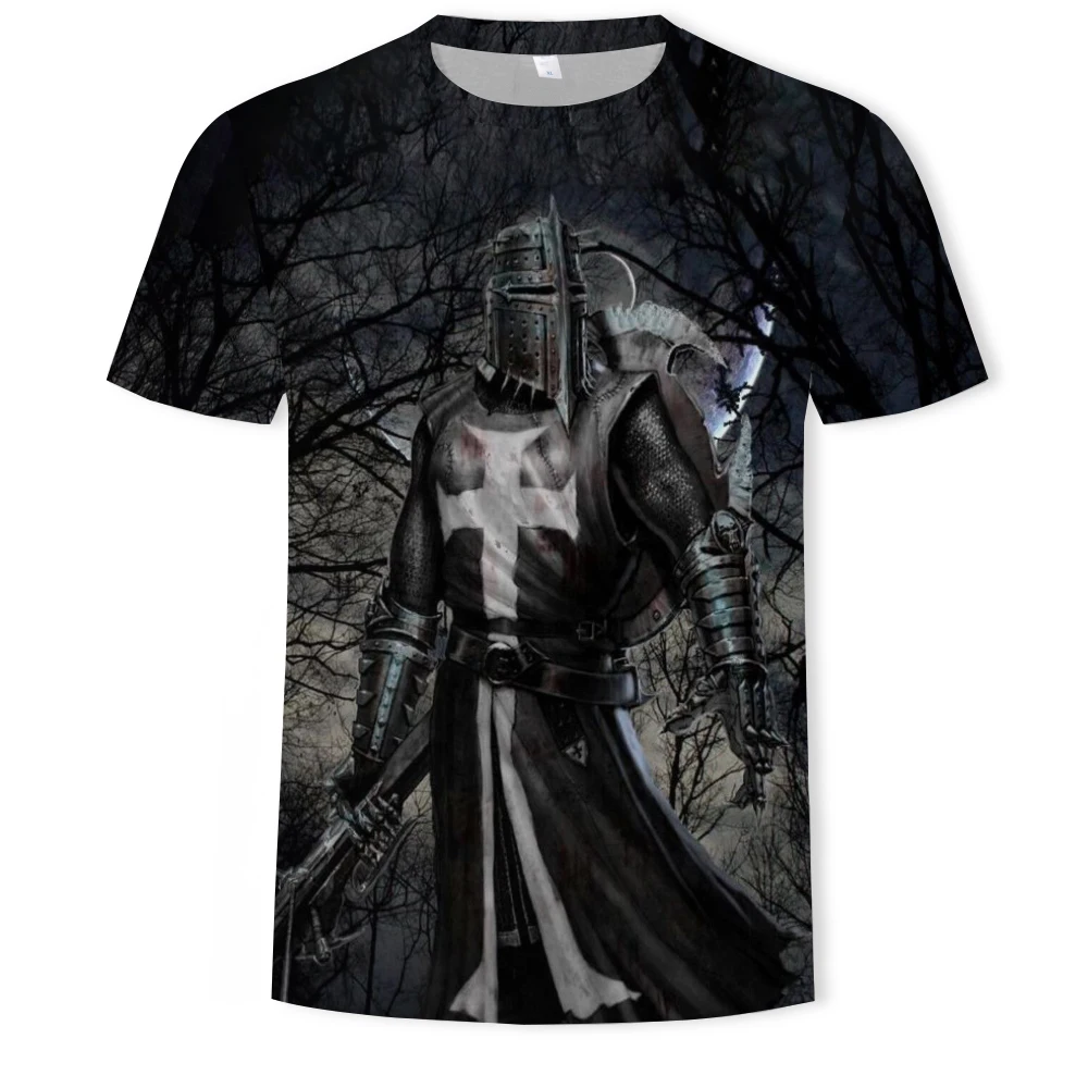 

New war pattern 3D printing fashion T-shirt men's hip-hop street Templar clothing pattern loose men's round neck T-shirt