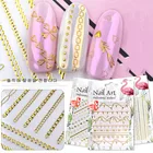 Самоклеящаяся золотистая металлическая наклейка для дизайна ногтей, цепочка на молнии, металлическая наклейка, украшение для ногтей, золотистая 3d наклейка для дизайна ногтей