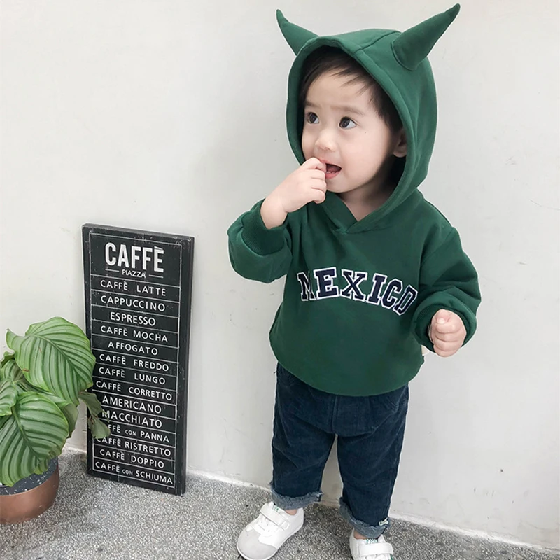 Детская флисовая толстовка с длинным рукавом буквенным принтом|Толстовки и