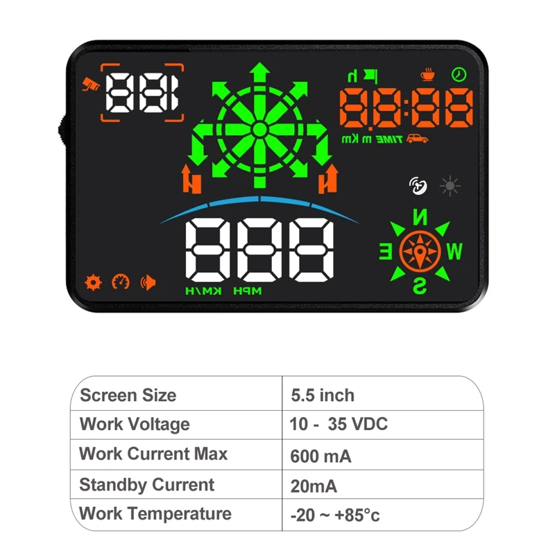 

Universal HUD H8 Digital Head Up Display Speeeter Surpport Carplay Google Map Overspeed RPM Voltage Alarm Type-C Port