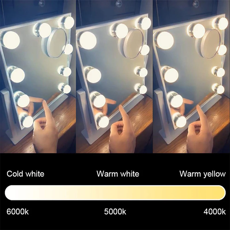 Голливудское зеркало для макияжа с подсветкой 9 светодиодный лампочек сенсорное