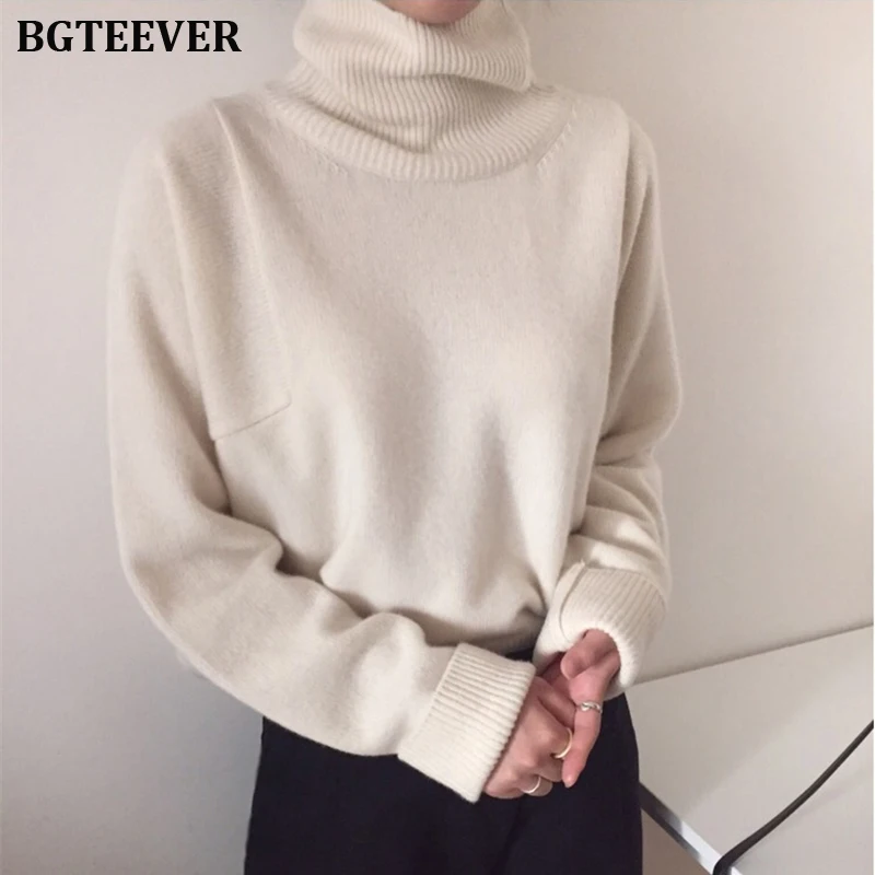 BGTEEVER Casual Thick Autumn Winter Turtleneck Oversize Sweater Pullover Women Warm Chic Loose Female Knitted Sweaters 2019 | Женская