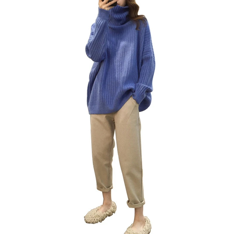 

Sweater Women Turtleneck Pullovers Solid Stretch Striped Korean Top Knit Plus Size Harajuku Spring 2021 Fall Clothes Beige Pink