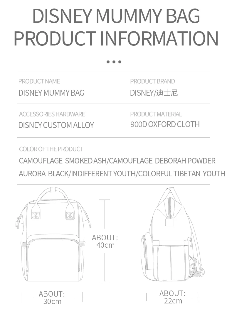 

Disney Waterproof Diaper Bags Baby Bag Maternity Baby Care Nappy Bag for Mom Large Capacity Backpack Travel Organizer Mummy Bags